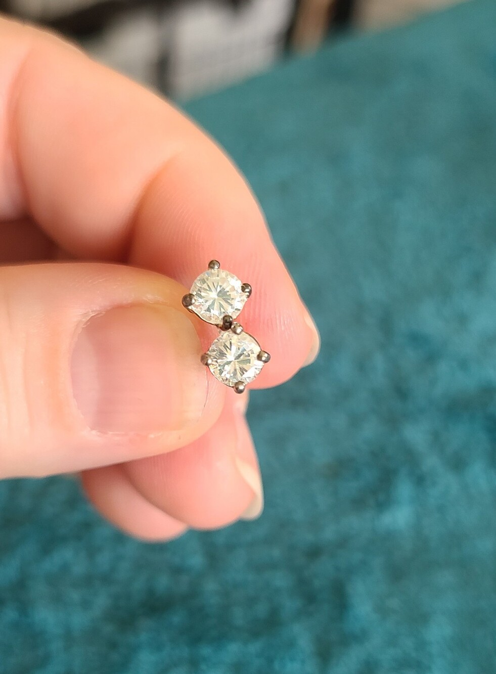 Classic White Cubic Zirconia Duo Stud Earrings In Sterling